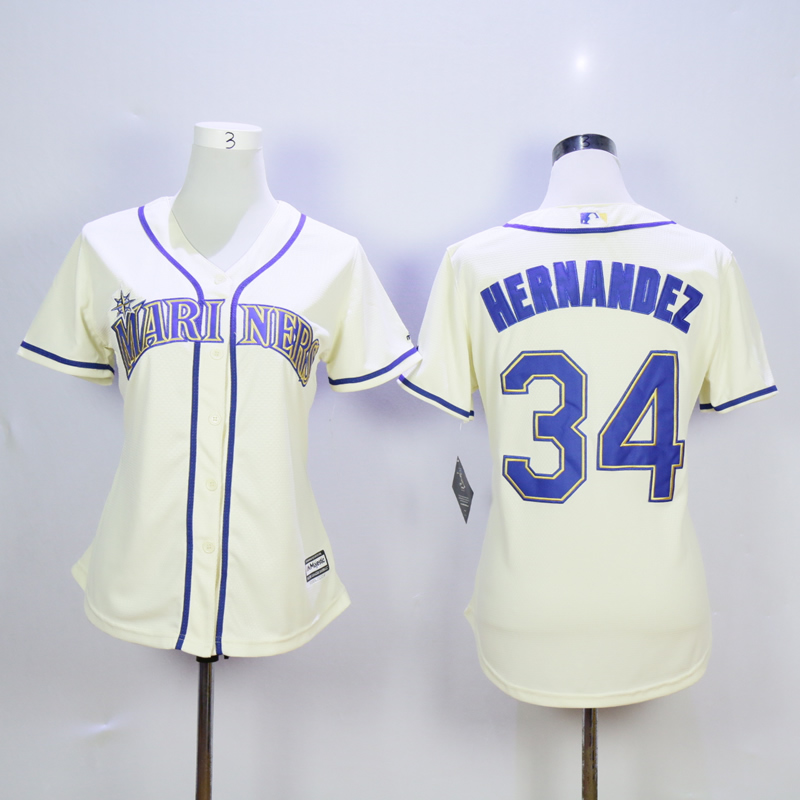 Women Seattle Mariners 34 Hernandez Cream MLB Jerseys